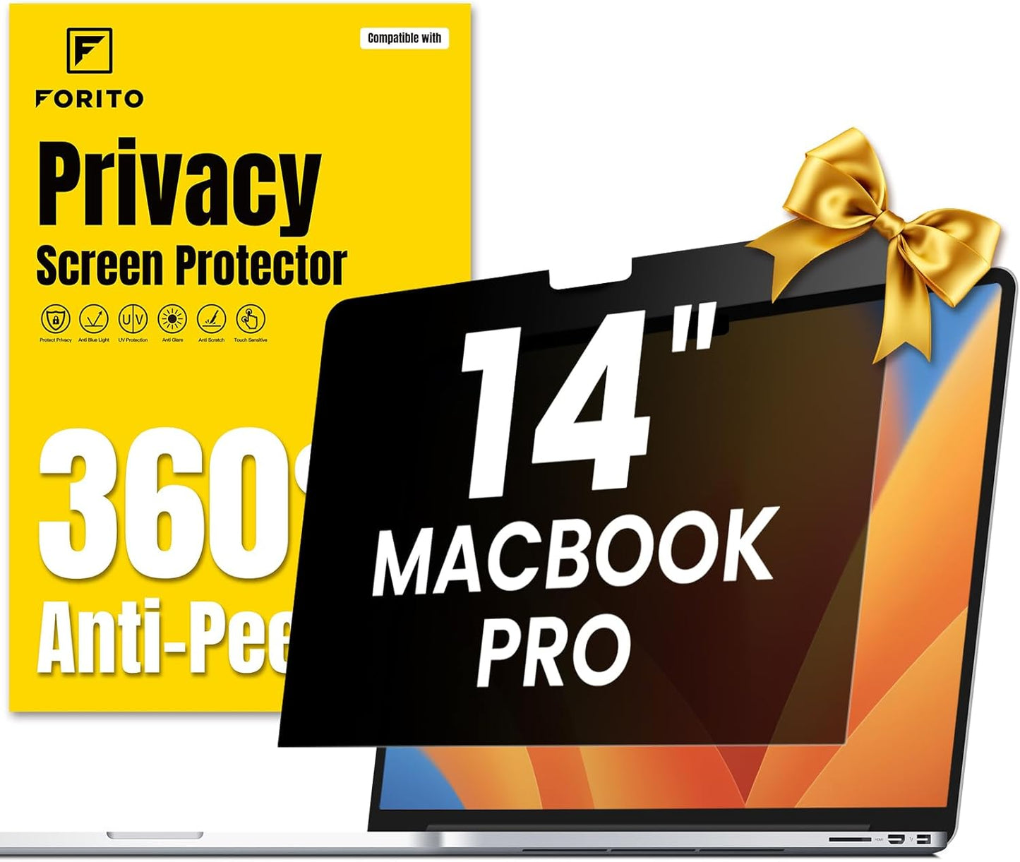 F FORITO 360° Privacy Screen Protector Compatible with MacBook Pro 14 inch (2025-2021, M5 M4 M3 M2 M1 Pro Max Chip), Anti Peeping Anti Glare and Anti Blue Light Laptop Privacy Screen Shield