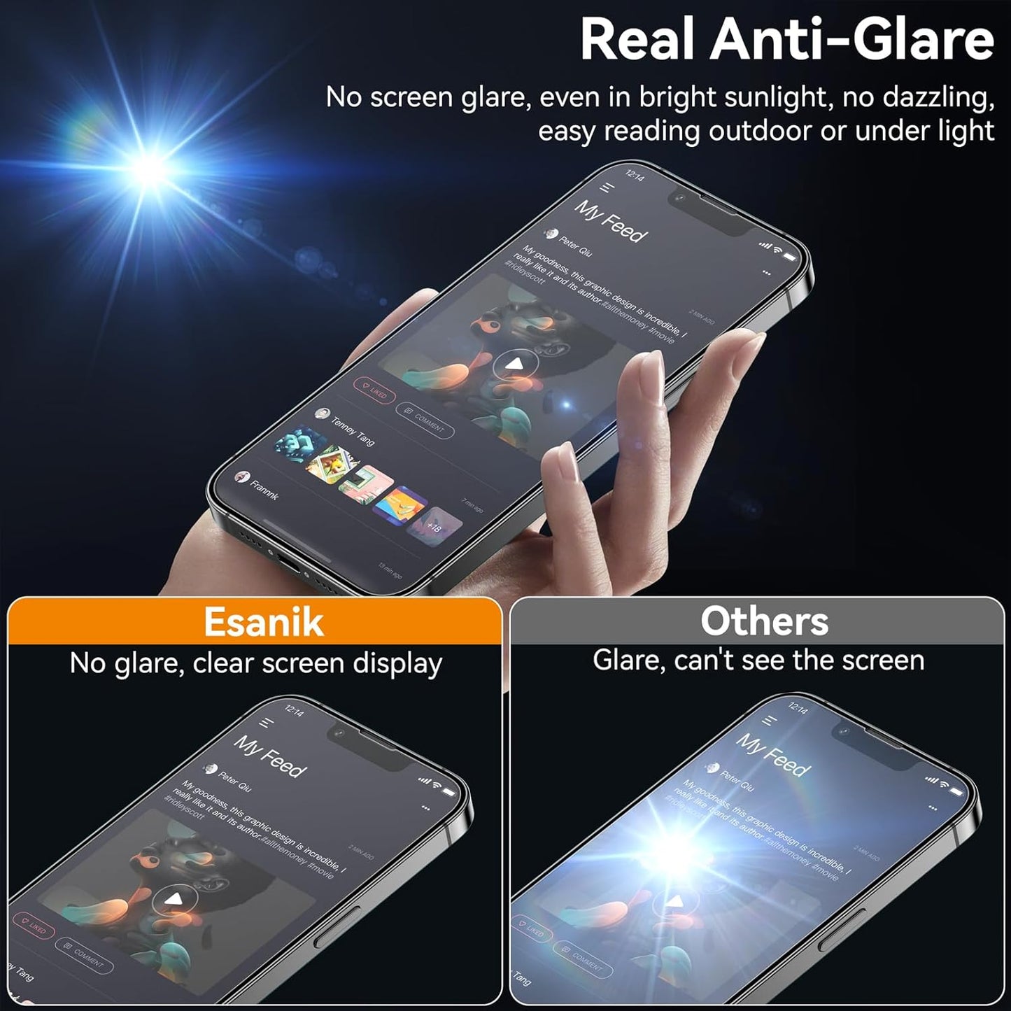 Esanik for iPhone 14 Plus/13 Pro Max Matte Glass Screen Protector [Auto-alignment] Anti-Glare & Anti-Fingerprint,Anti-Reflection,Bubble Free, Smooth as Silk, 2 Pack 9H Glass Screen Cover