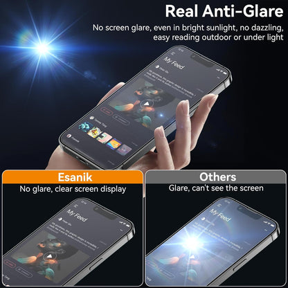 Esanik for iPhone 14 Plus/13 Pro Max Matte Glass Screen Protector [Auto-alignment] Anti-Glare & Anti-Fingerprint,Anti-Reflection,Bubble Free, Smooth as Silk, 2 Pack 9H Glass Screen Cover