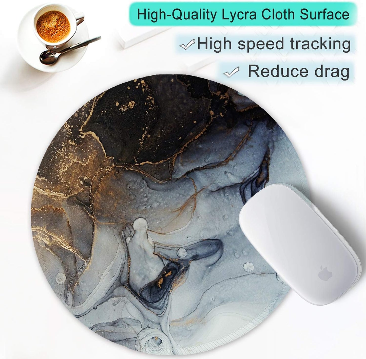 ITNRSIIET Round Mouse Pad with Stitched Edge Premium-Textured Waterproof Non-Slip Rubber Base Desktop Protection Mat Diameter 8.7 inches, Ink and Wash Marble