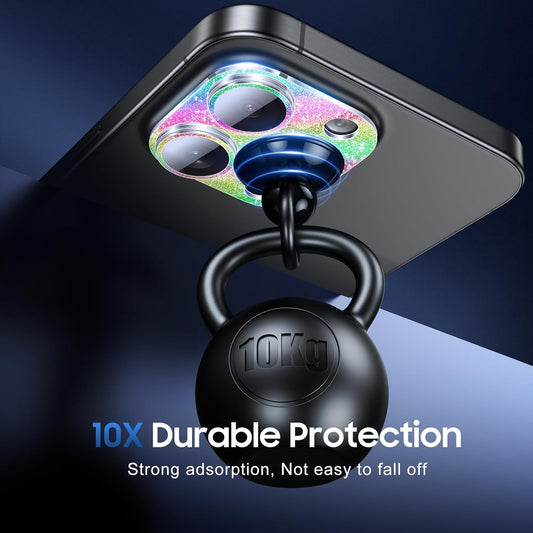 UniqueMe for 3 Pack iPhone 16 Pro/iPhone 16 Pro Max Camera Lens Protector - [Drop Protection] [Case Friendly] 9H Tempered Glass Camera Cover Screen [Update New Version] - Glitter Colorful