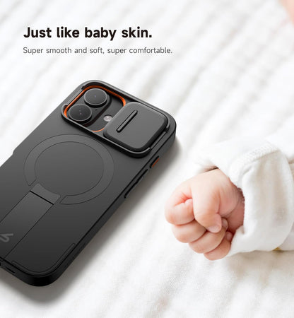 SURITCH for iPhone 16 Case with Magnetic Camera Slide Cover and Adjustable Kickstand, Compatible with MagSafe, Shockproof Bumper Case Slim Protective Cover 6.1 Inch, Black