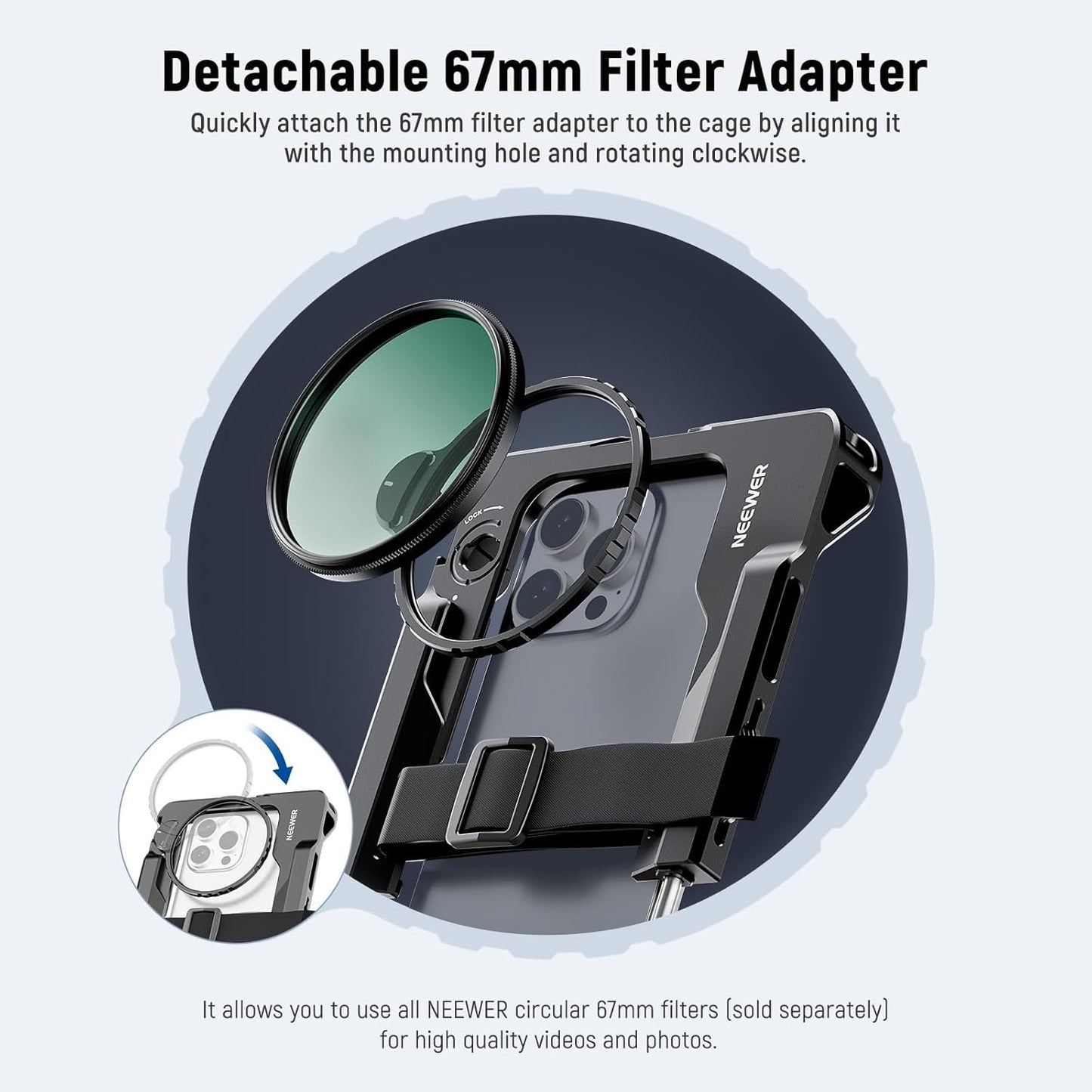 NEEWER Universal Smartphone Video Rig with Handles 67mm Filter Adapter Anti Drop Cold Shoe Compatible with DJI Mic iPhone Samsung Galaxy Android, Phone Cage Stabilizer for Video Recording, PA017