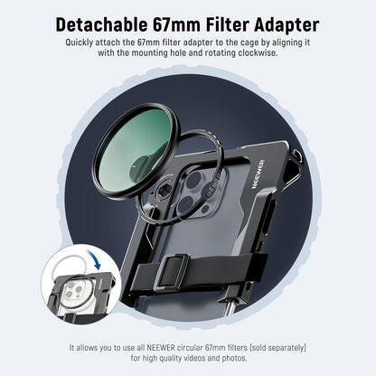 NEEWER Universal Smartphone Video Rig with Handles 67mm Filter Adapter Anti Drop Cold Shoe Compatible with DJI Mic iPhone Samsung Galaxy Android, Phone Cage Stabilizer for Video Recording, PA017