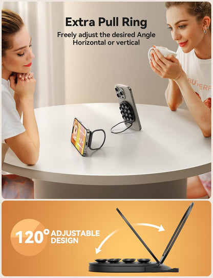 JOYROOM Suction Cup Phone Mount, Magsafe Phone Grip with Pull Ring, Silicone Suction Phone Ring Stand for iPhone Samsung Android, Cell Phone Grip Holder for Creators, Selfies, Fitness