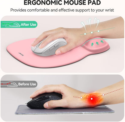 TECKNET Gel Mouse Pad with Wrist Rest, Ergonomic Office Mousepad with Wrist Support - Non-Slip & Smooth Surface Comfortable Desk Accessories Mat for Office, Gaming and Study - Pink