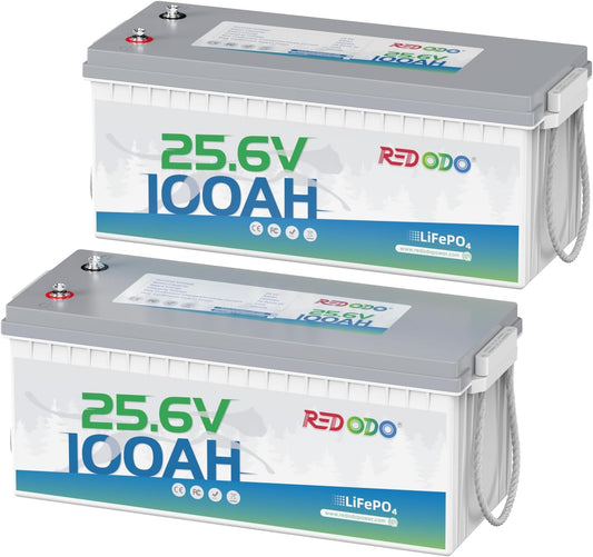 Redodo 24V 100Ah LiFePO4 Lithium Battery, 2560W Power, 100A BMS, Up to 15000 Deep Cycles Perfect for Solar Off-Grid System, Marine, Trolling Motor, Backup Power, 2 Pack
