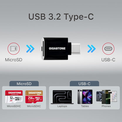 [5-Yrs Free Data Recovery] GIGASTONE 256GB Micro SD Card with USB 3.2 Type C Card Reader, 4K Camera Pro MAX, Speed Up to 130MB/s Compatible with Gopro, DJI, Dash Cam, MicroSDXC UHS-I A2 V30 U3