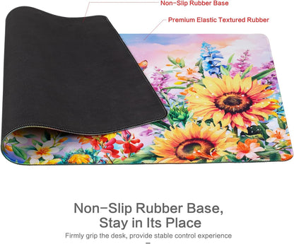 Lokigo Sunflower Mouse Pad Desk Pad Large Gaming Mouse Pad Floral Butterfly Non-Slip Rubber Base Mousepad Keyboard Writing Desk Mat for Home Office Work Study Gaming 31.5"x15.7", Flowers