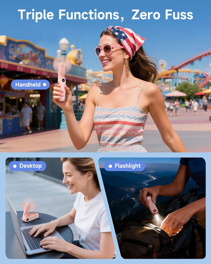 SWEETFULL Portable Handheld Mini Fan with LED Display, 3-in-1 Personal Foldable USB Rechargeable Hand Held Fan & Flashlight for Travel, Lash Eyelash, Cute Small Pocket for Women, Girls