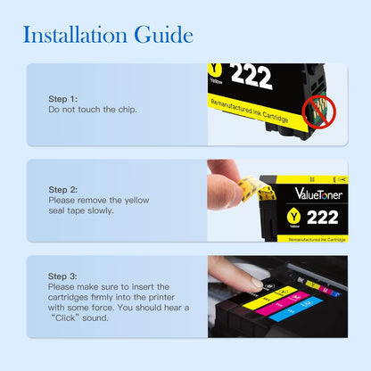 Valuetoner 222XL (5-Pack) High-Capacity Black & Standard Color Remanufactured for Epson 222 Ink Cartridges 222XL Work with Workforce WF-2960 Expression XP-5200 (2 Black, 1 Cyan, 1 Magenta, 1 Yellow)