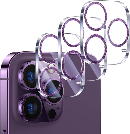 UniqueMe [3 Pack] Compatible for iPhone 14 Pro Max/iPhone 14 Pro Camera Lens Protector Tempered Glass,[Case Friendly][Scratch-Resistant][Night Shooting Mode]-Glitter Purple