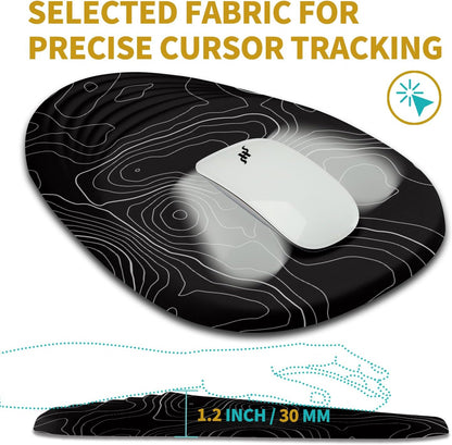 Hokafenle Ergonomic Mouse Pad Wrist Support with Stepped-wedge Design, Wrist Rest Pain Relief Mousepad Filled with Memory Foam, Carpal Tunnel Mousepad for Wireless Mouse(12x8 inch, Topographical Line)