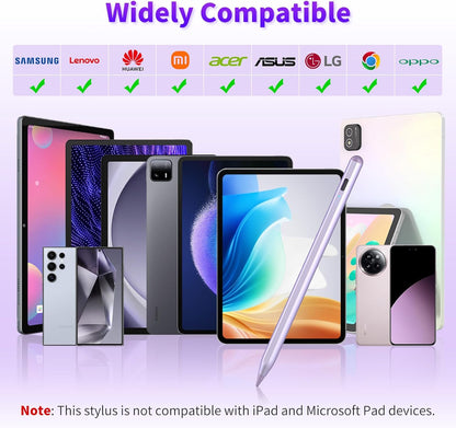 Stylus Pen for iOS&Android Touch Screens, Active Pencil for Samsung, Smart Digital Stylus Pens for Lenovo/Huawei/Vivo/Mi and Other Tablets, iPhone/Google Pixel Smart Phones Drawing&Writing (Purple)