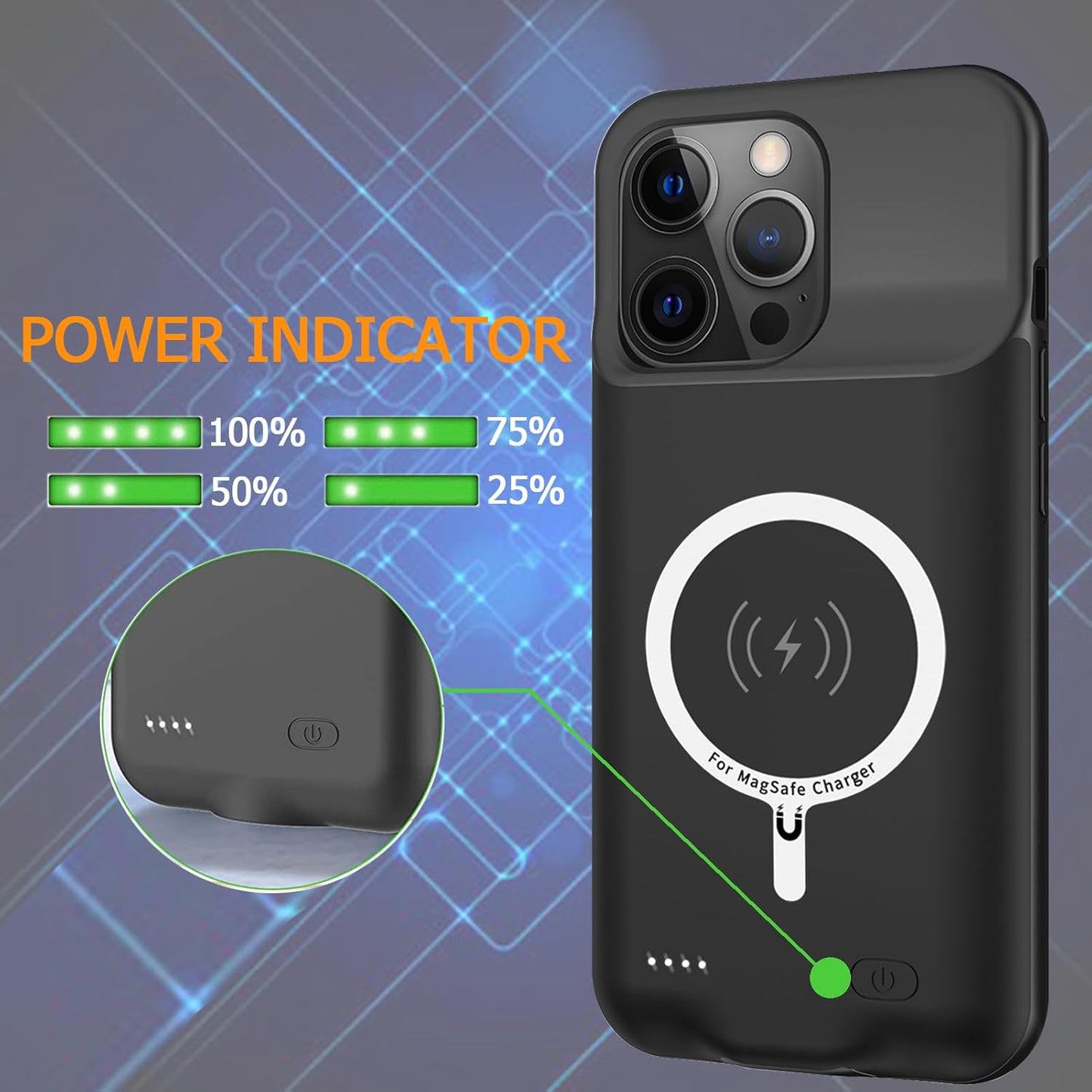 Battery Case for iPhone 13 Pro Max, Upgraded 10800mAh Rechargeable Portable Extended Battery Pack Supported Qi Wireless Charging Case Compatible with iPhone 13 Pro Max (6.7 inch) Charger Case (Black)