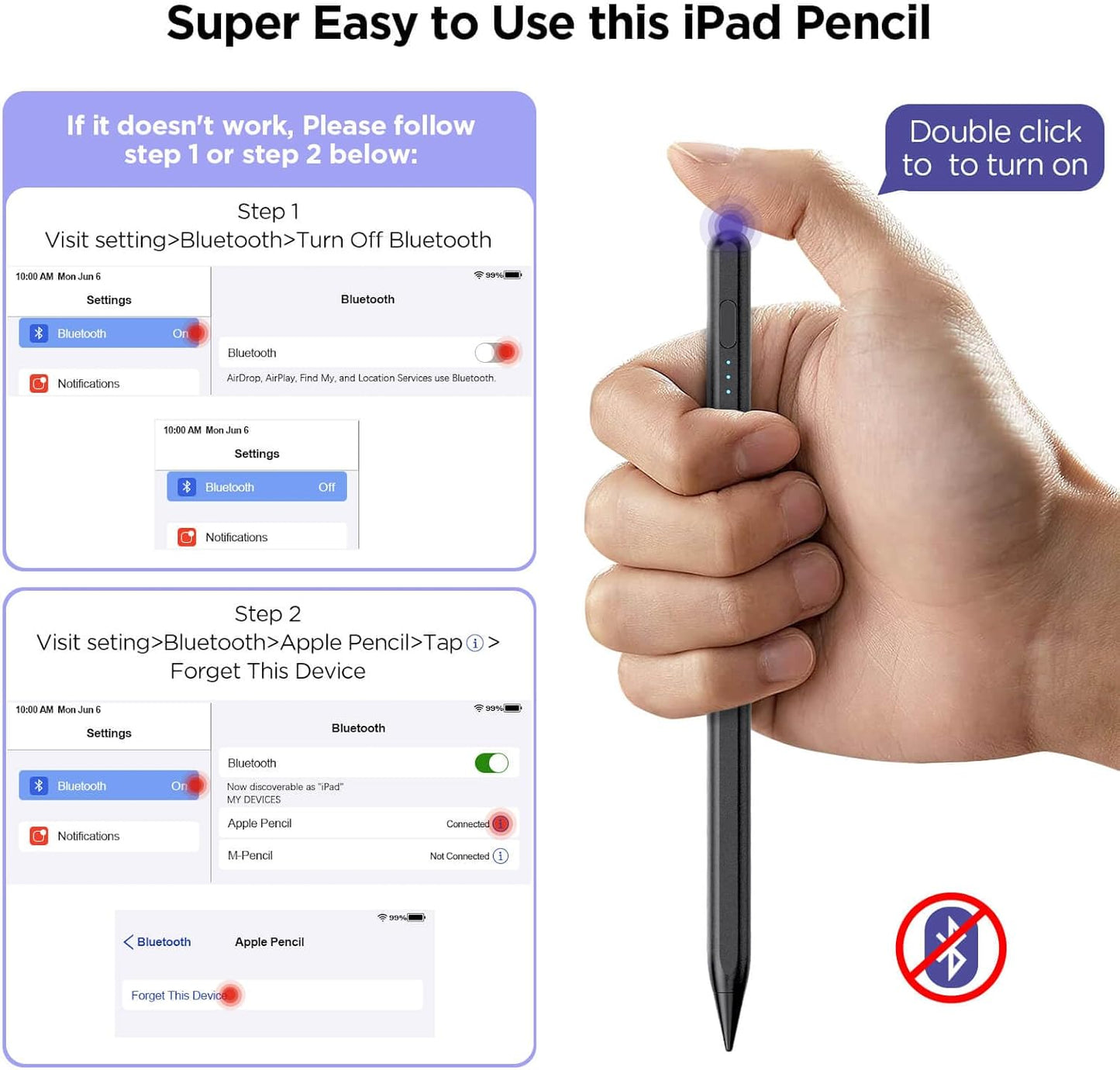 Stylus Pen for iPad 2018-2025, 15Mins Fast Charge for Apple Pencil, Palm Rejection, Compatible with iPad 10/9/8/7/6, iPad Pro 12.9"/11"/13" M4, iPad mini 6/5, iPad Air 5/4/3/11"-13" M2
