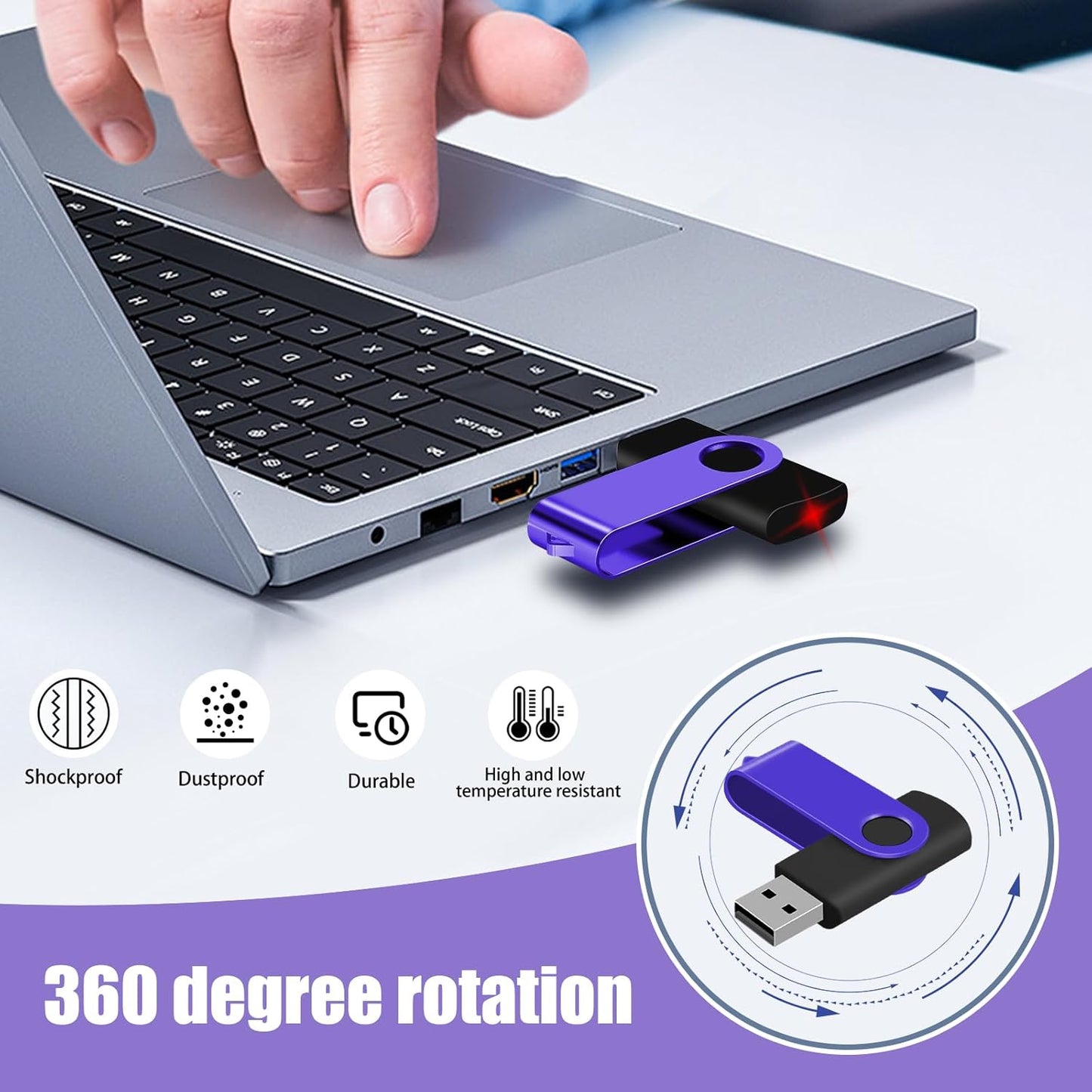 EASTBULL 8GB USB Flash Drive 100 Pack with Lanyards - USB 2.0 Jump Drive for Storage and Backup - Purple 100PCS