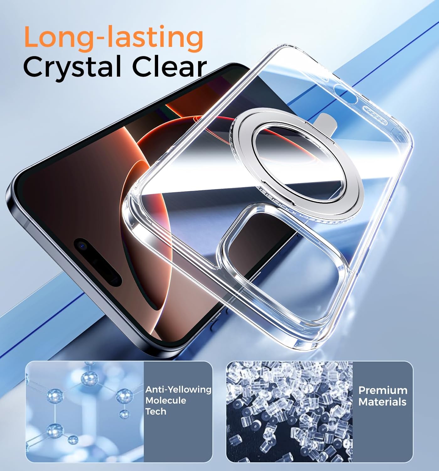 MAGIC JOHN for iPhone 15 Case 360° Rotatable Magnetic Invisible Stand, Fit for MagSafe 15 Phone Case, 16FT Military Grade Shockproof for iPhone Case with Kickstand, Clear