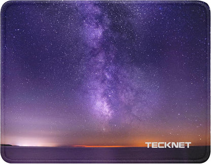 TECKNET Mouse Pad with Anti-fray Stitching, Waterproof Surface & Non-Slip Rubber Base with Stitched Edges Gaming Mouse Mat for Laptop，Compatible with Laser and Optical Mice- Dark Purple Galaxy