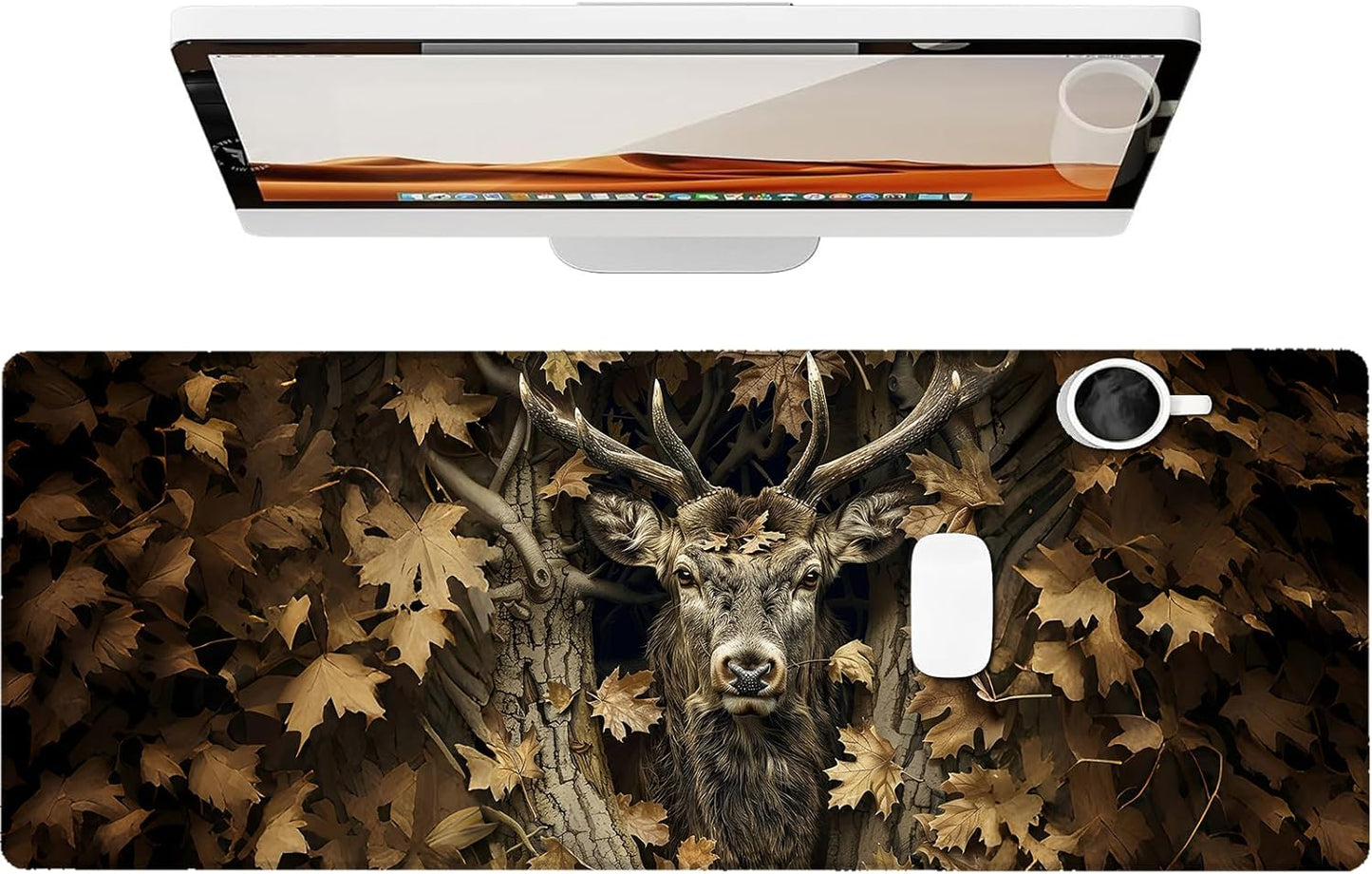 Majestic Deer Gaming Mouse Pad, Large Office Desk Mat, Anti-Slip Rubber Base Mousepad for Computer Laptop Keyboard, Smooth Desk Pad for Home Office Gamer Work Accessories 31.5" x 11.8"