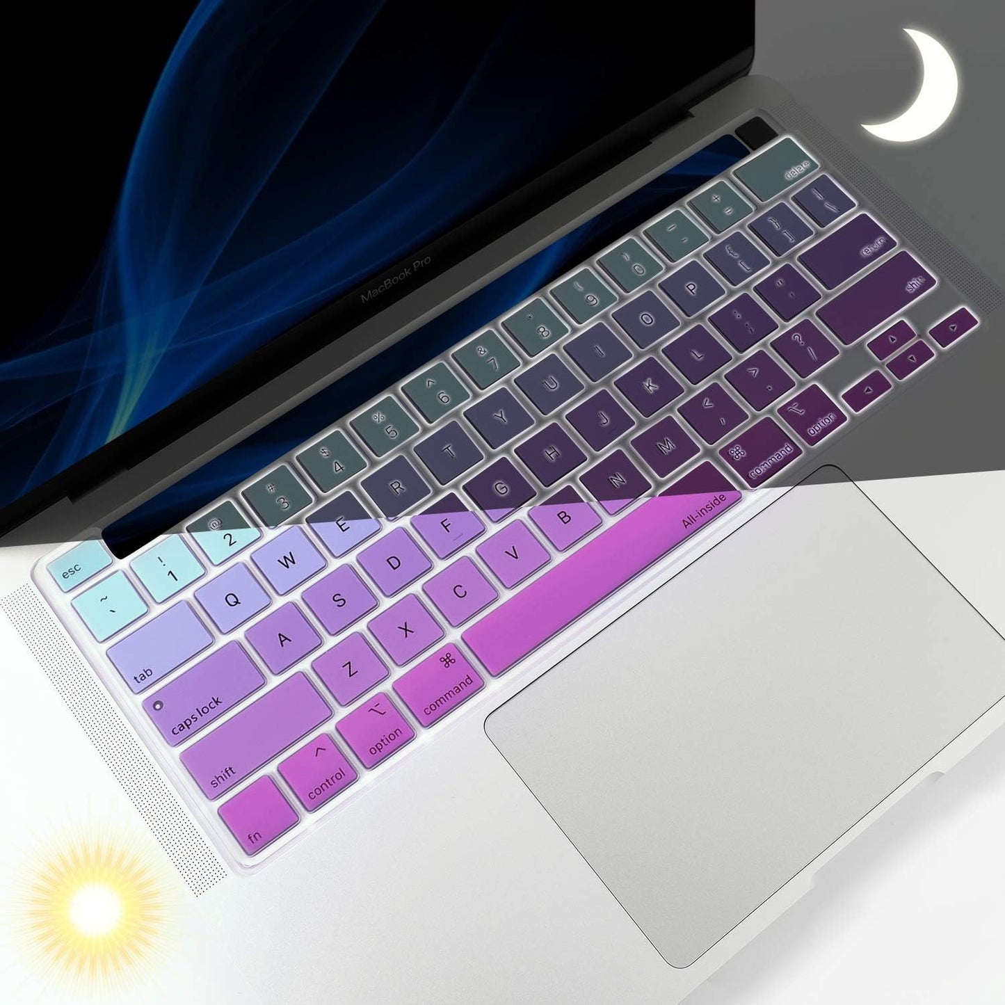 Allinside Keyboard Cover Skin for 2020 MacBook Pro 13 inch A2338 M1 A2251 A2289 and 2019 MacBook Pro 16 inch A2141 with Touch Bar & Touch ID, Ombre Blue Pink