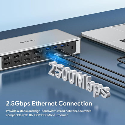WAVLINK DisplayLink Laptop Docking Station - Quad Monitor 5K/4K @60Hz, 100W Charging - Thunderbolt 4/3, USB-C/A - M1 M2 Mac/Windows/Chrome/Ubuntu - 4 HDMI, 4 DP, 180W Power, SD 4.0 CR, 2.5Gbps LAN