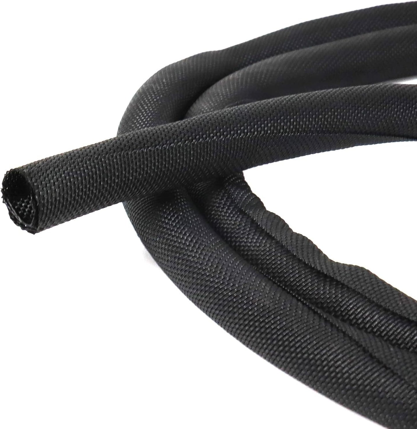 Black Braided Cable Management Sleeves Wire Loom Tubing Cord Protector Self-Wrapping (3/8"-30Feet)