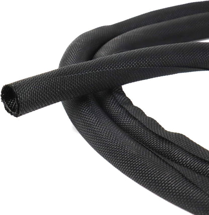 Black Braided Cable Management Sleeves Wire Loom Tubing Cord Protector Self-Wrapping (3/8"-30Feet)