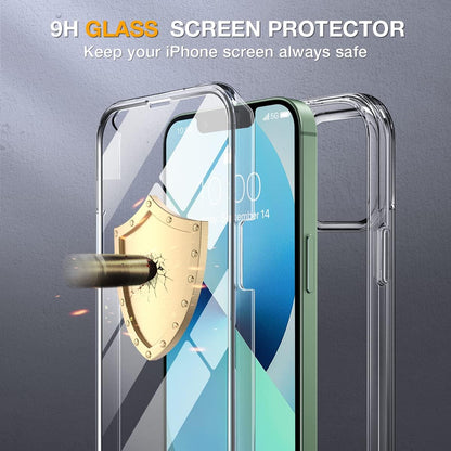 Miracase Compatible with iPhone 13 case 6.1 inch, 2023 Upgrade Full-Body Glass Clear Case Bumper Case with Built-in 9H Tempered Glass Screen Protector for iPhone 13,Clear