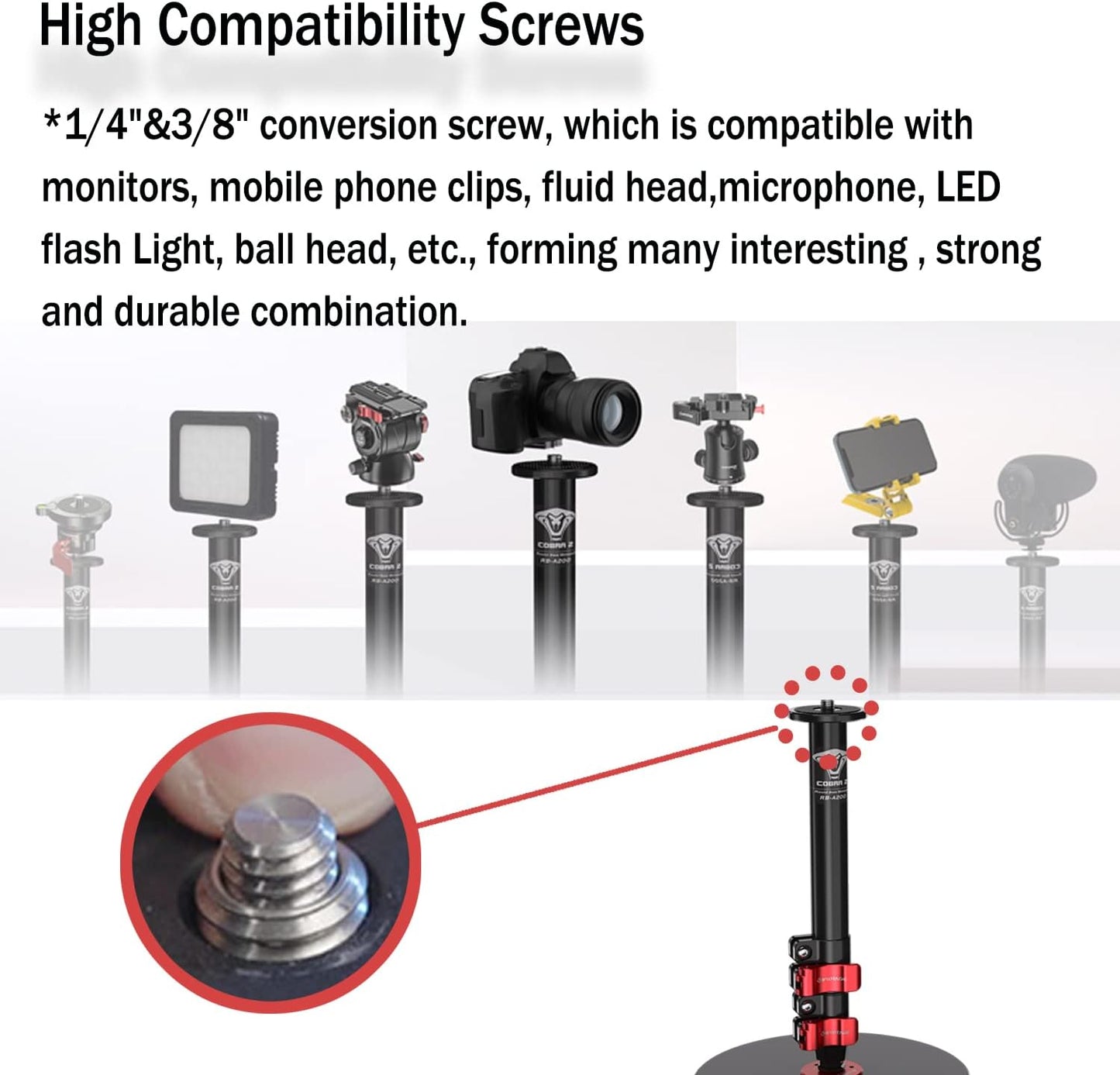 IFOOTAGE Cobra RB-A200,Round Base Monopod,Professional Camera Aluminium Monopod with Quick Adjustment Height Buckle,Compatibility DSLR Cameras Camcorders(22.05Inc)