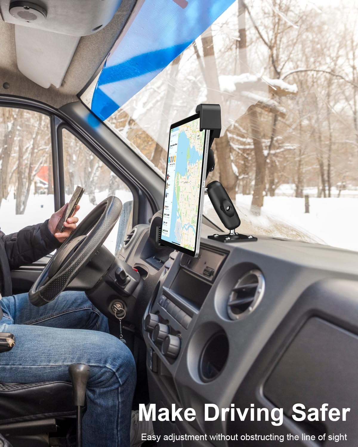 woleyi Anti Theft Heavy Duty Drill Base Tablet Holder Car Mount Dashboard for Truck/Vehicle with Security Lock and Key, Compatible with iPad Pro/Air/Mini, Galaxy Tabs, More 7-11" Tablets