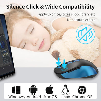 Wireless Mouse for Laptop, PC, Chromebook, Mac, MacBook, Silent Mouse with USB Nano Receiver, Side Button, 2400 DPI, Anti Slip Roller, 6 Button Ergonomics Cordless Computer Mice - Black Blue