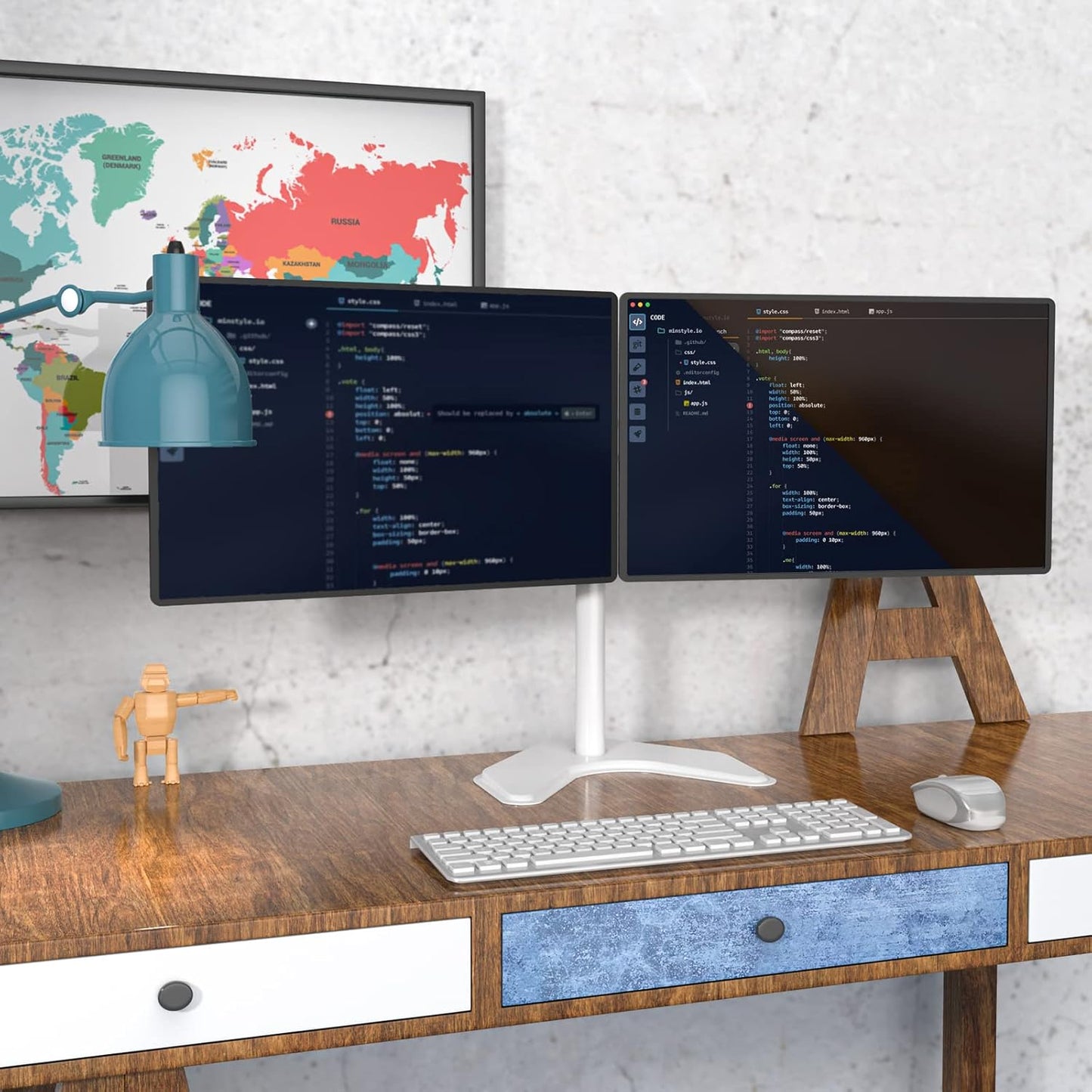 WALI Dual Monitor Stand, Free Standing Desk Mount for 2 Monitors up to 27 inch, 22 lbs. Weight Capacity per Arm, Fully Adjustable with Max Mounting Pattern 100x100mm (MF002-W), White