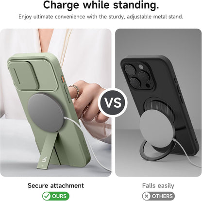 SURITCH for iPhone 16 Pro Max Case with Magnetic Camera Slide Cover and Adjustable Kickstand, Compatible with MagSafe, Shockproof Bumper Case Slim Protective Cover 6.9 Inch, Green