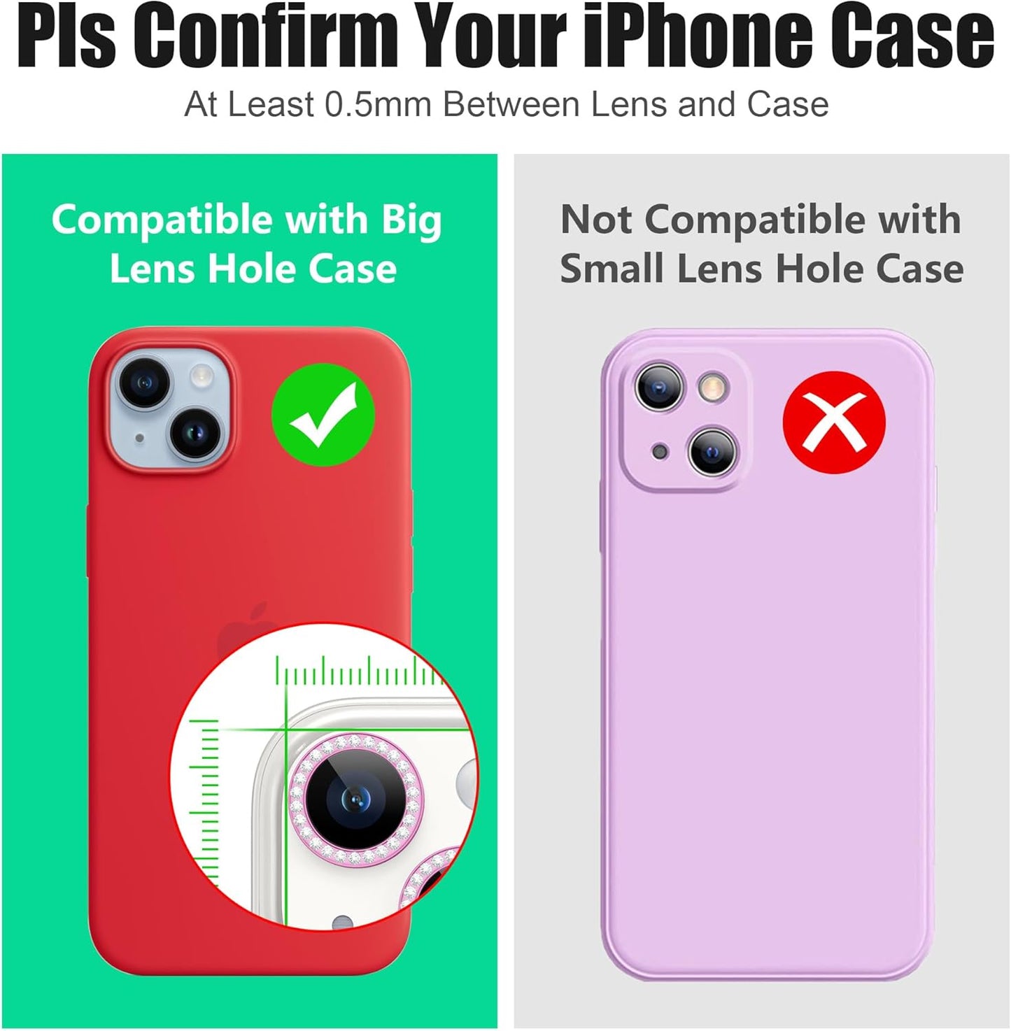 AGVEE 3+3 6 Pack for iPhone 14 6.1" / 14 Plus 6.7" Camera Lens Cover Protector, Bling Diamond & Bling Glitter Metal Ring 9H Tempered HD Glass Camera Cover Protector Film, Bling-Rose