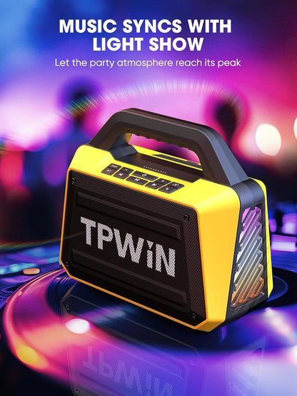 Portable Bluetooth Speakers - Wireless Jobsite Speaker 80W Peak, TWS, Light Shows, Loud Speaker with Deep Bass, BT 5.3, IPX6 Waterproof, 20H Playtime for Outdoor Beach Camping Garage - Yellow