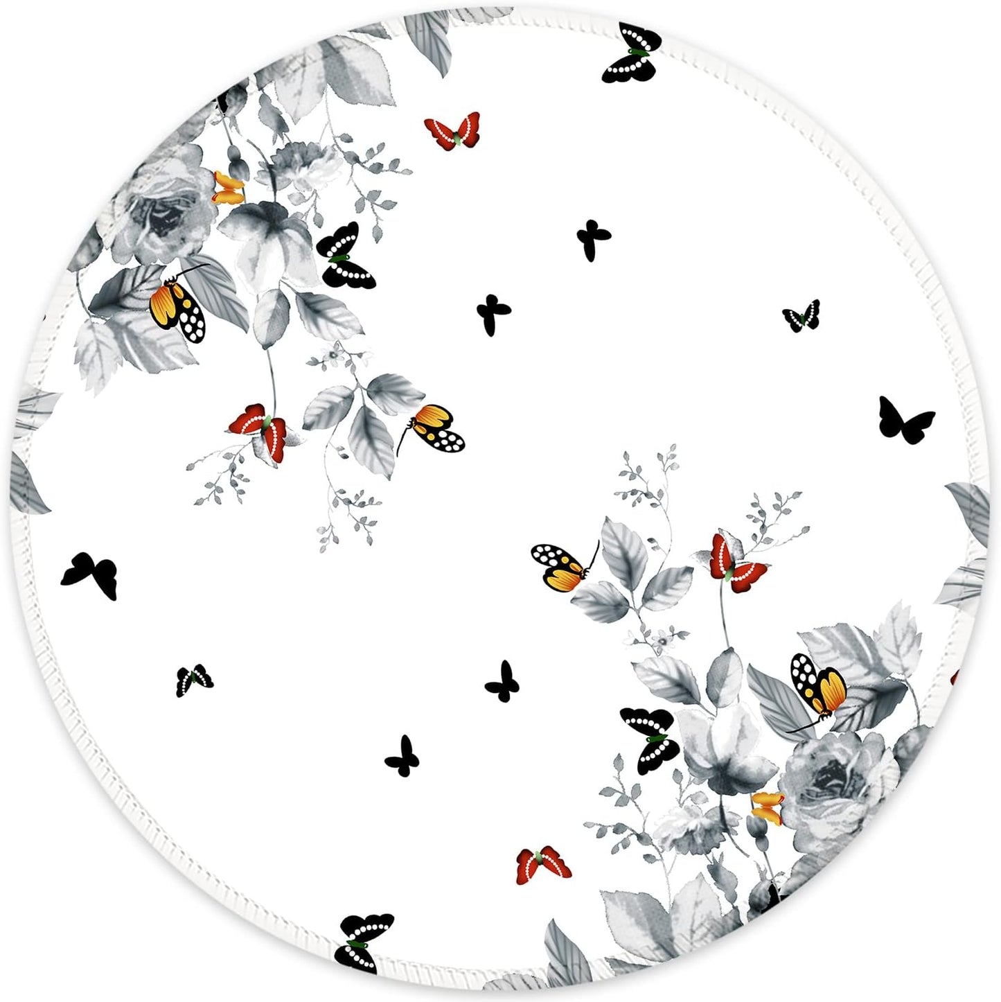 ITNRSIIET Round Mouse Pad with Stitched Edge Premium-Textured Waterproof Non-Slip Rubber Base Desktop Protection Mat Diameter 8.7 inches, Flowers and Butterflies