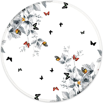 ITNRSIIET Round Mouse Pad with Stitched Edge Premium-Textured Waterproof Non-Slip Rubber Base Desktop Protection Mat Diameter 8.7 inches, Flowers and Butterflies