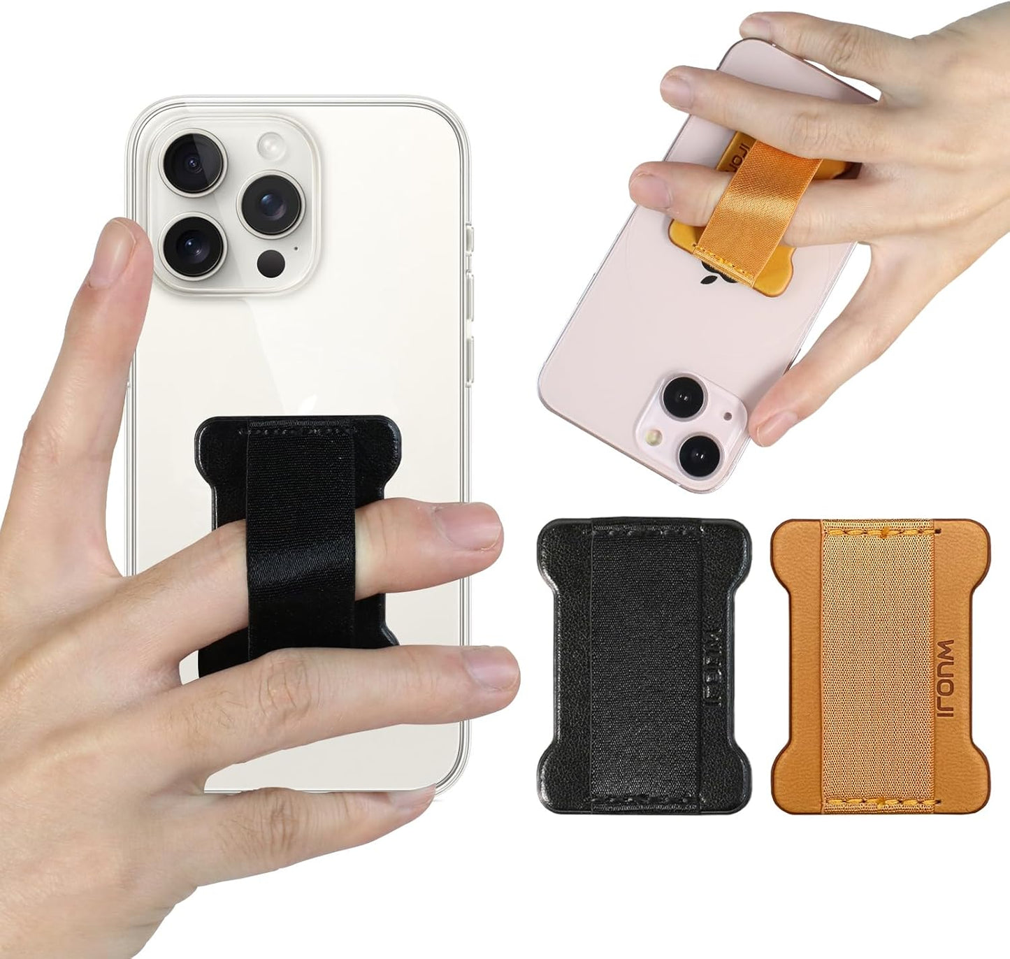 Universal Phone Grip for Smartphones - Phone Holder for Hand for Back of Phone - Wireless Charging Compatible - 2Pack (Black Brown)