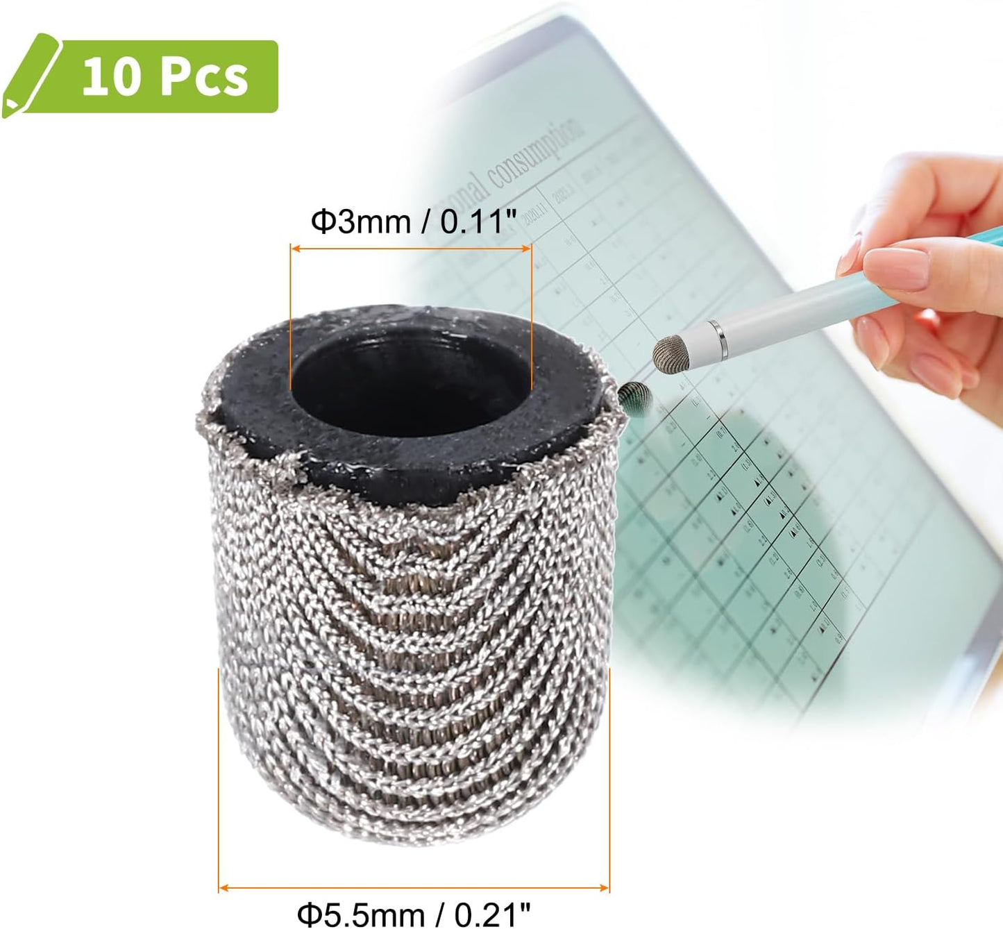 MECCANIXITY 10Pcs Replacement Fiber Mesh Tips for Stylus Pens 5.5mm Suitable for Capacitive Touch Screen,High Sensitivity,Soft,No Scratch Screen Pen Tip