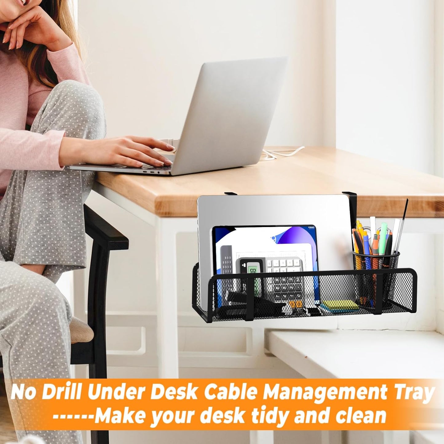 Under Desk Cable Management Tray, Wire Management Desk Cable Organizer Cable Management Box, Cord Organizer Storage for Office, Home