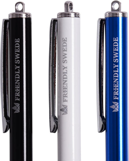 The Friendly Swede Mesh Tip Stylus Pen for Touchscreen — 3-Pack Micro-Knit Capacitive Stylus Pen for iPad & iPhone with 3 Replaceable Fiber Tips, Elastic Lanyards & Screen Cleaning Cloth