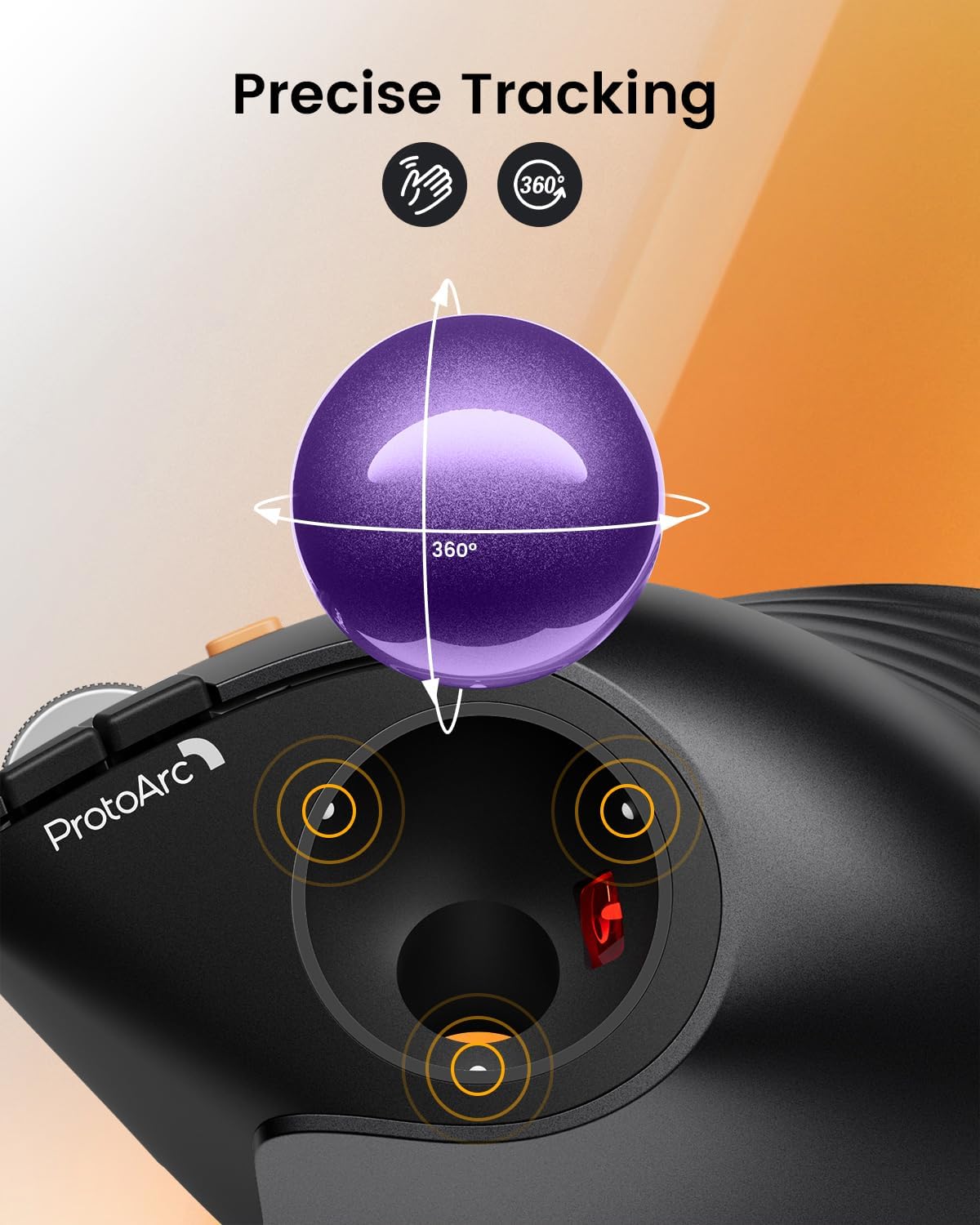 ProtoArc Vertical Wireless Trackball Mouse, EM05 NL Bluetooth Ergonomic Rollerball Mouse Rechargeable Computer Laptop Thumb Mice, 3 Device Connection, Compatible with iPad, Mac, Windows, PC-Purple