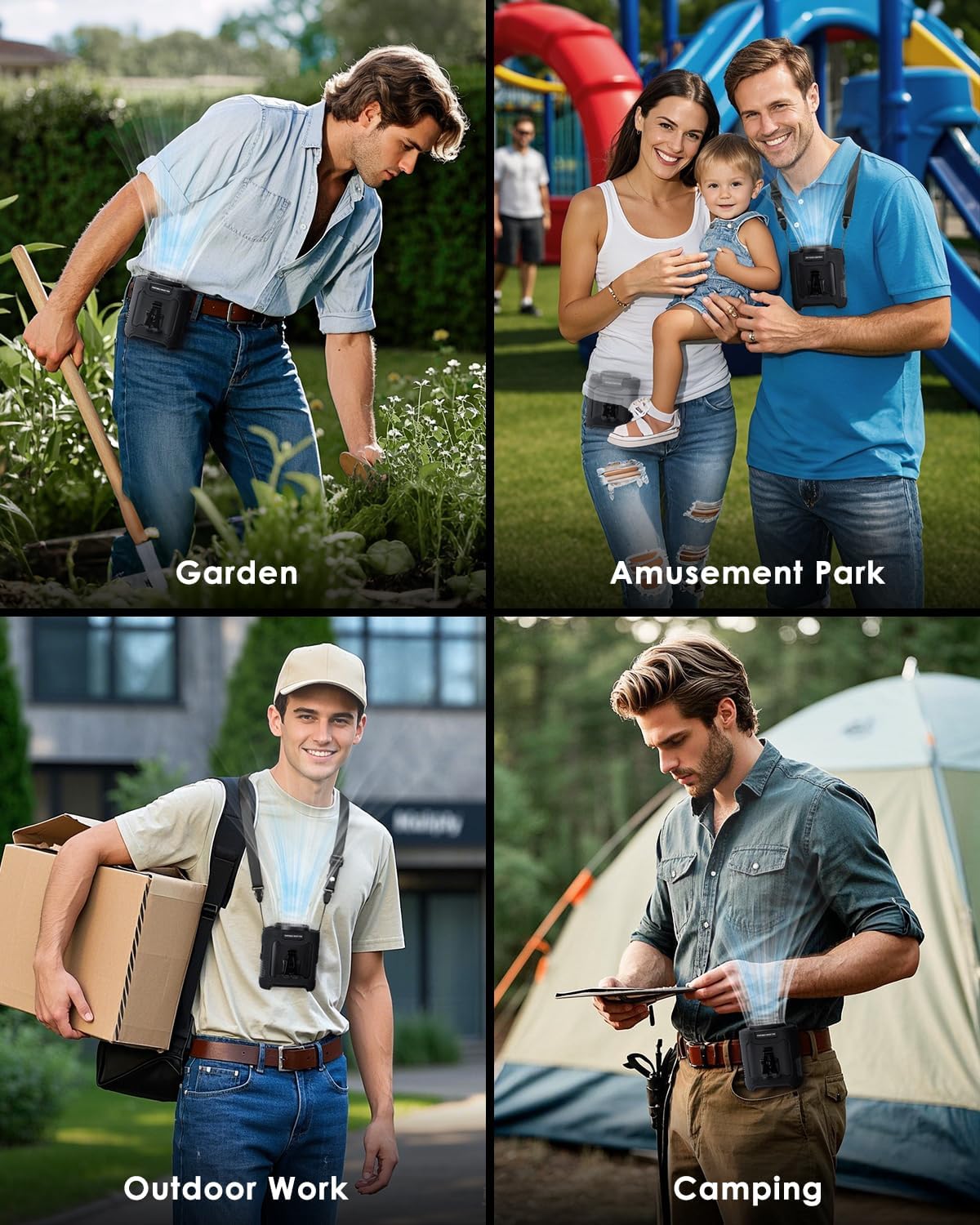 Portable Waist Fan Clip on, Personal Wearable Belt Fan 10000mAh Rechargeable Battery Under Shirt,5 Speeds with light, Neck Fan Hands-Free Cooling For Outdoor Camping Travel (Black)