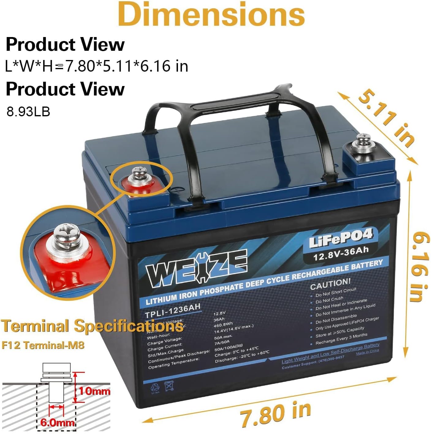 WEIZE 12V 36Ah LiFePO4 Lithium Battery, Grade A Cells Built in BMS Low Temperature Protection Deep Cycle Battery, 2000+ Life Cycles, Perfect for Marine, Kids Scooters, Power Wheels (2 Packs)