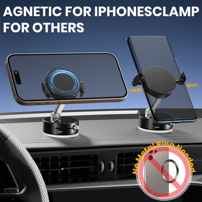 Upgraded 360° Adjustable Vacuum Magnetic Phone Holder, Vacuum Suction Magnetic Phone Mount with Clamp Foldable Phone Holder for Car/Gym/Mirror/Smooth Surface, Suitable with All Smartphones (Black)