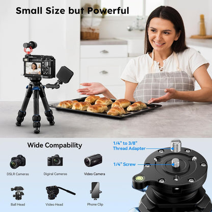 SIRUI Carbon Fiber Tabletop Tripod Kit with ±15° Bowl Adjustment, Compact Ultra-Light Weight Only 0.62kg, Max Load 5kg/11.02lb for Cameras, DSLR（AM-223L）