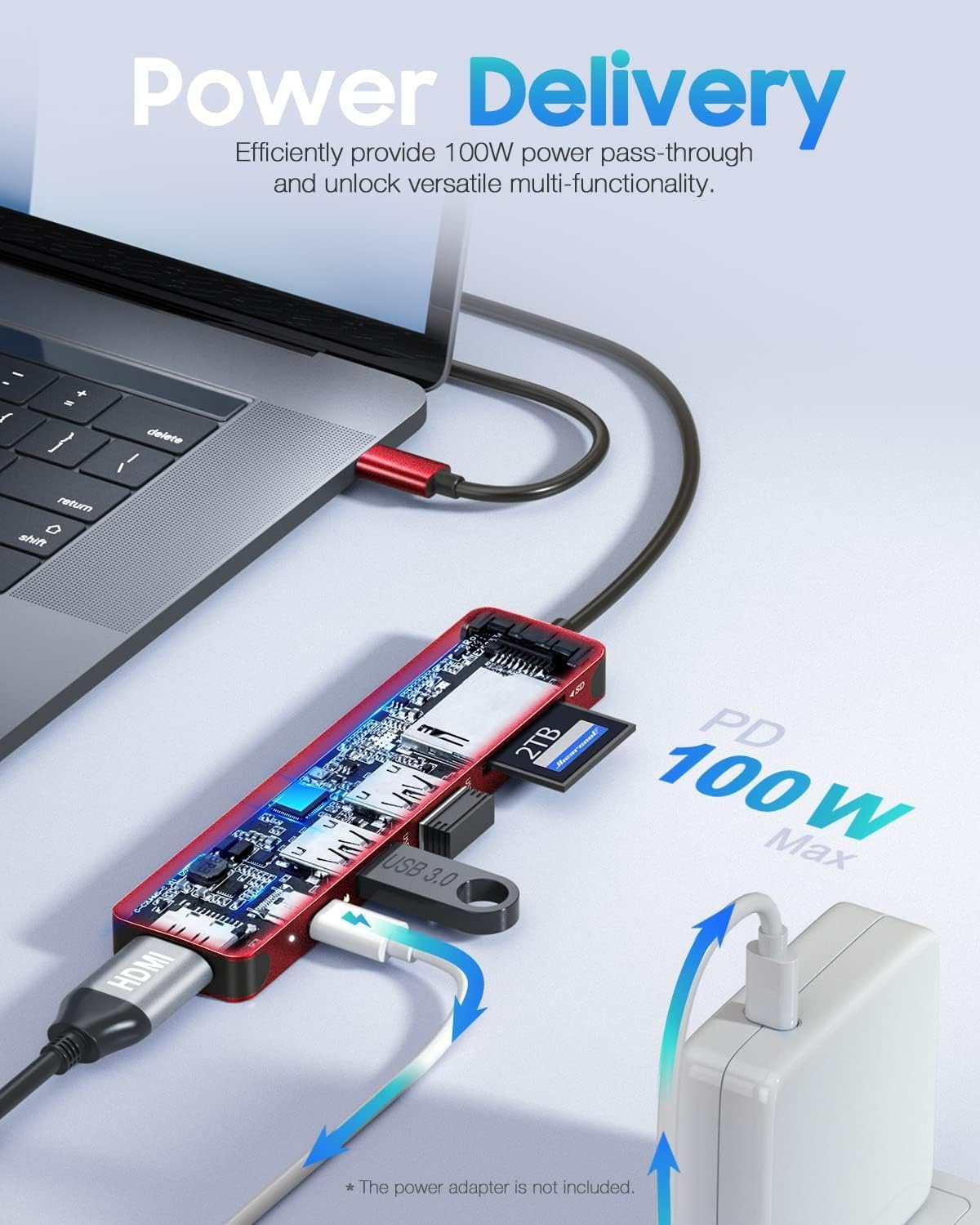 Hiearcool USB C Hub, USBC Multi-Port Adapter for MacBook iPad Pro,7 in 1 USB-C Power Delivery Dock for Steam Deck,4K HDMI Hub for Thunderbolt Laptop Docking Stations for Other Type C Devices-Red