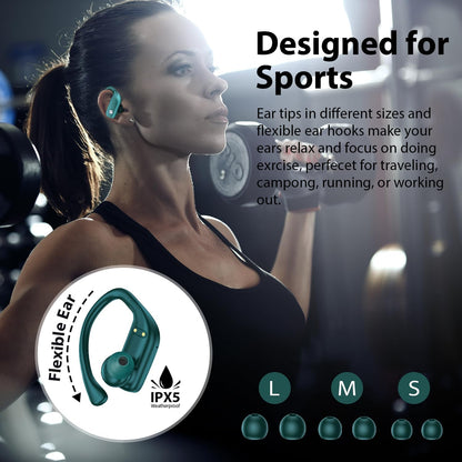 bmanl Wireless Earbuds Bluetooth Headphones 48hrs Play Back Sport Earphones with LED Display Over-Ear Buds with Earhooks Built-in Mic Headset for Workout Green