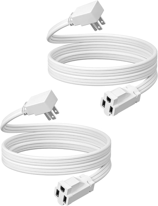 DEWENWILS Heavy Duty 6FT Extension Cord with 3-Prong Flat Plug, 15A/1875W 14/3 SPT-3 Flat Wire, Space Saving for Home Office Appliances & Electronics, ETL Listed, 2 Pack, White
